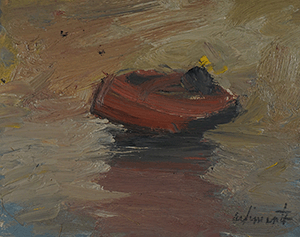 Man in a red rowboat